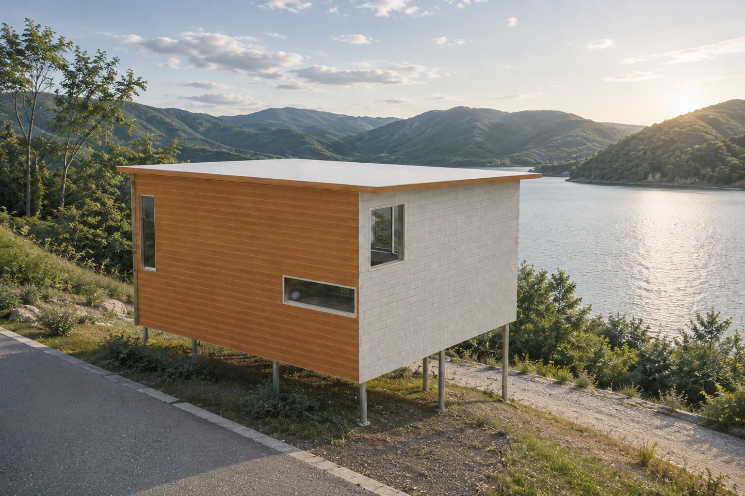 湖を望む高台に建つWing(標準・デッキなし)