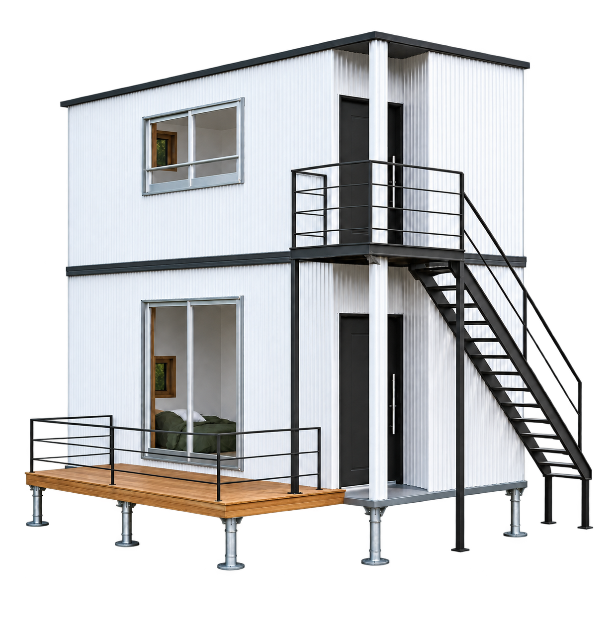 2 階建てに重ねて設置された BOX